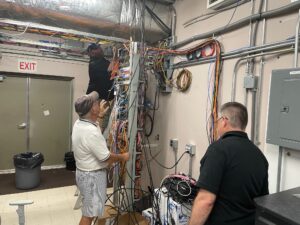 Pulling Cables at the Clearfield County EMA Building for amateur radio antennas.